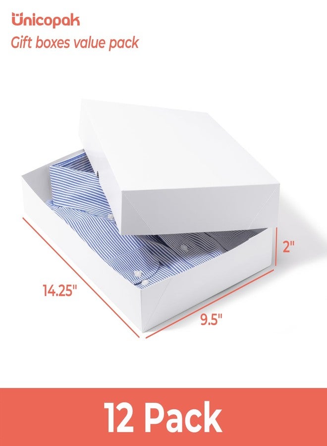 UnicoPak 12 Pack Medium White Cardboard Gift Boxes with Lids for Presents Shirt Boxes, 14.25x9.5x2 Inches - Image 2